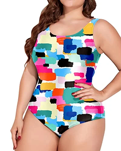 Slimming Plus Size U Neck Ruched Tummy Control One Piece Swimsuit-Aqua