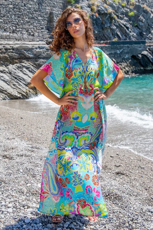 Turquoise Plus Size Silk Maxi Kaftan