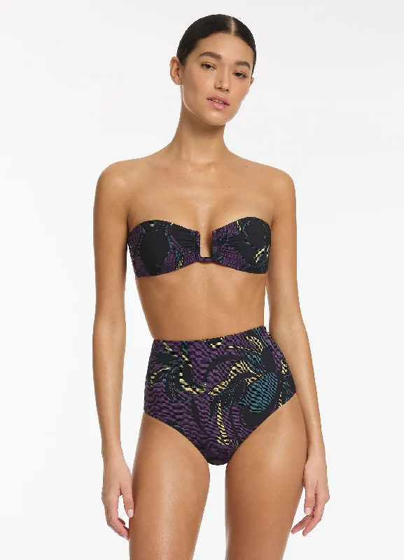 Midnight Tropical High Waist Bikini Bottom - Amethyst