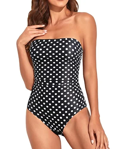 Women Tummy Control One Piece Swimsuits Strapless Bandeau Bathing Suits