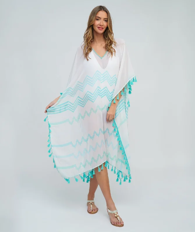 Turquoise Sheer Maxi Coverup with Tassel Trim