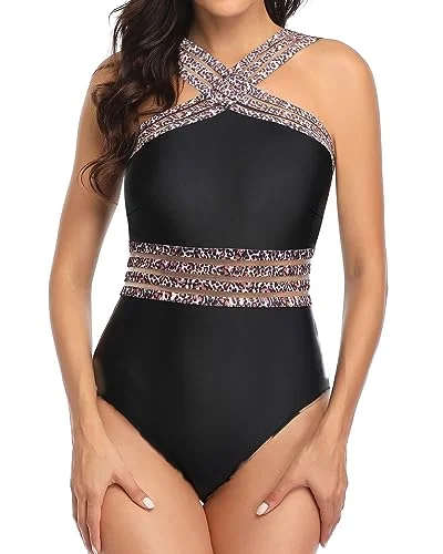 Crisscross Halter Mesh Cutout One Piece Swimsuit