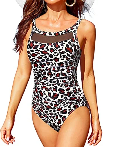 Tummy Control One Piece Swimsuits for Women Vintage Mesh Bathing Suits