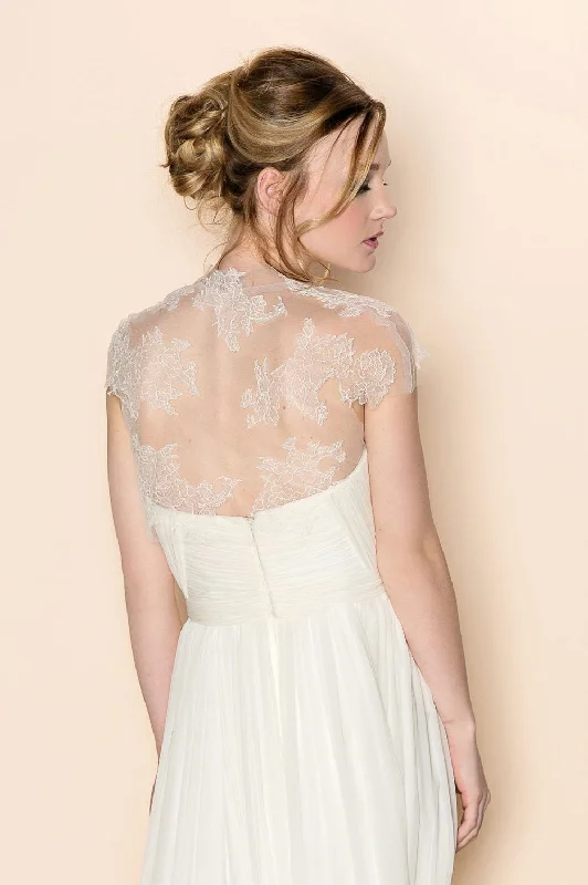 Amber French lace and tulle cap sleeve bridal cover up bolero shrug