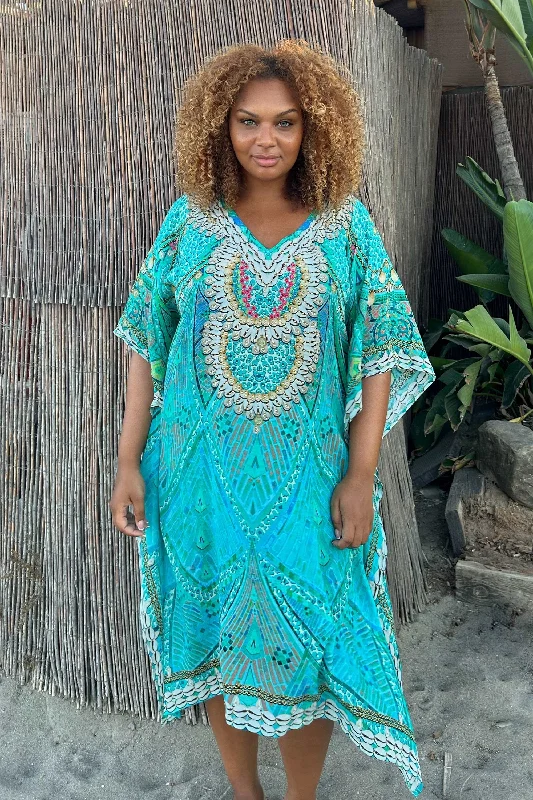 Aqua Plus Size Silk Designer Beach Cover ups