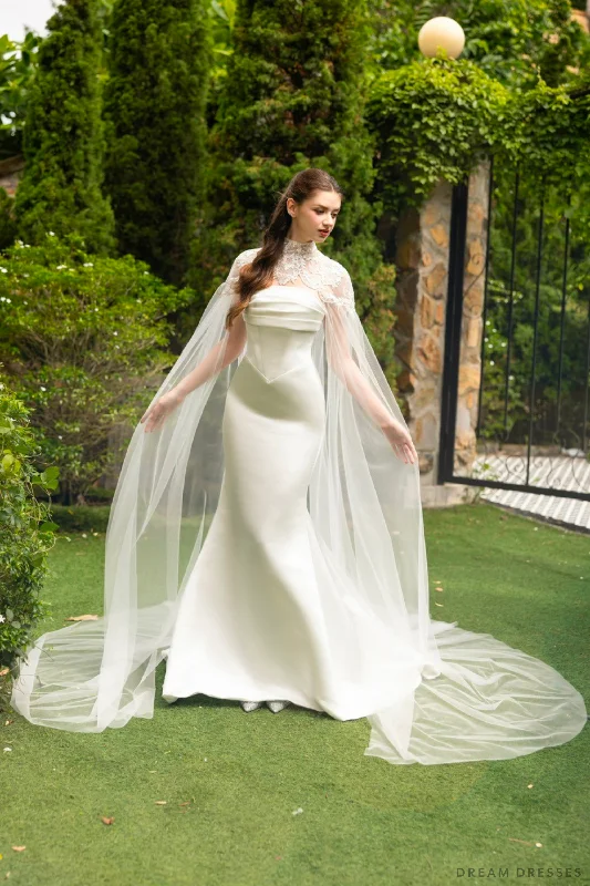 High Neck Cathedral Bridal Cape (#MIKAYLEE)