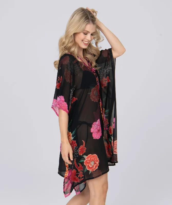 Black Embellished Floral Print Kaftan