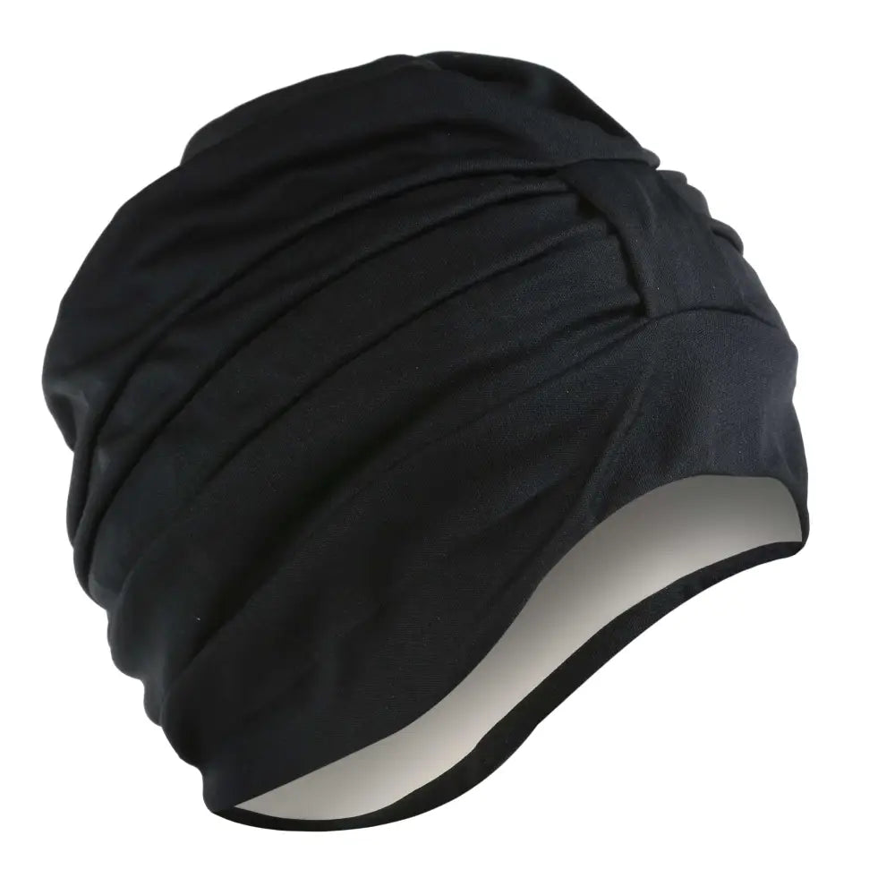 Ladies Fashy Black Swim Turban With Velcro Fastener - 3473 Black