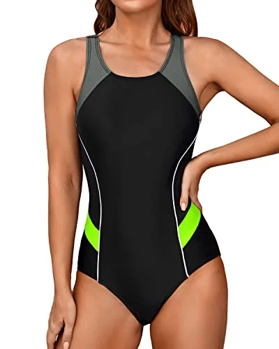 Slimming Crisscross Racerback One Piece Swimsuit-Black Gray Green