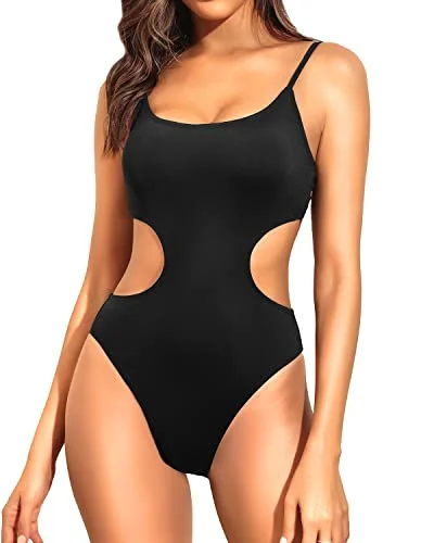 Womens Scoop Neck Cutout One Piece Swimsuits High Cut Monokini