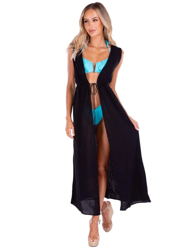 'Roberta' Tie-Front Cover-Up Black