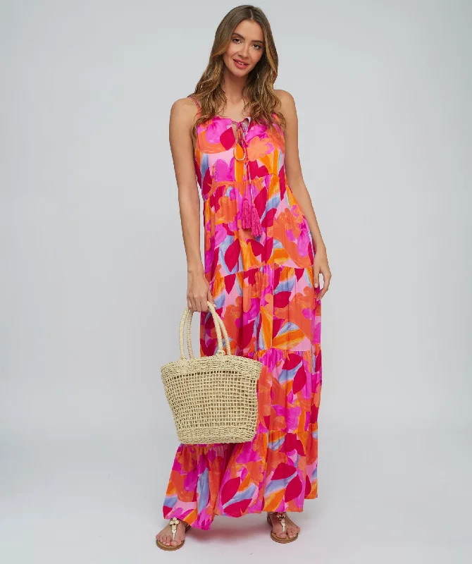 Multicoloured Tropical Print Maxi Dress with Adjustable Straps