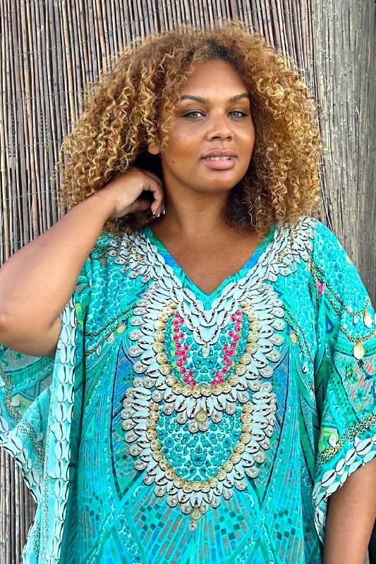 Aqua short plus size silk beach cover up