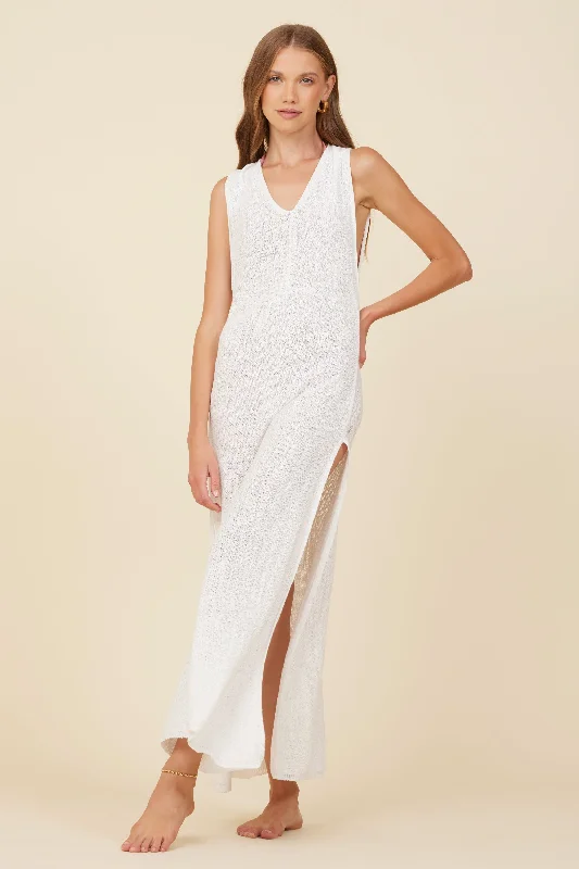 White Crepe Knit Max Cover Up Dress