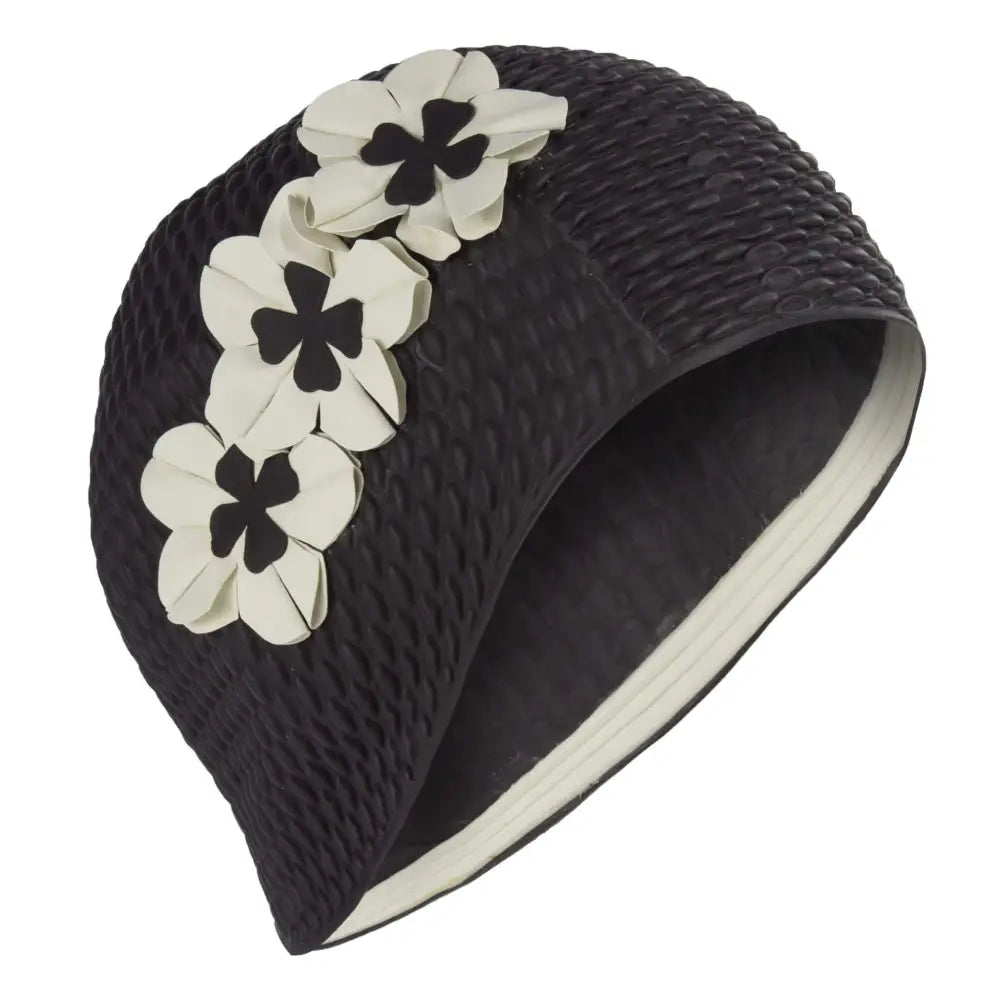 Black With White Flowers Swim Cap For Women by Fashy