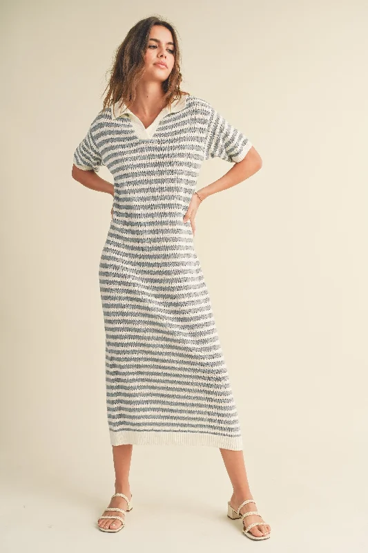 Blue Collared Knit Maxi Dress