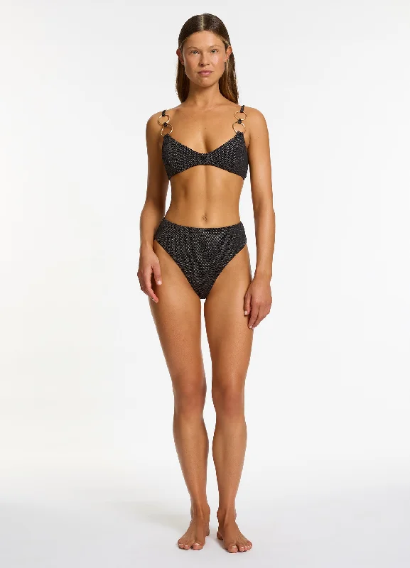 Tirari Nights High Waist High Leg Bikini Bottom - Black