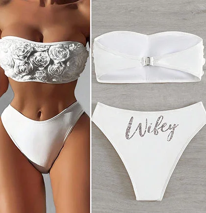 Silver Wifey Roses Bikini Swimsuit