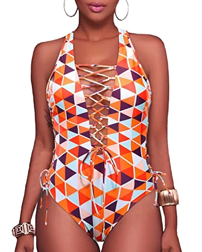 Trendy Sexy One Piece Bathing Suits Women's Plunge V Neck Swimsuits