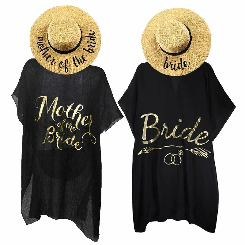 2 Pack - Bride (Natural Hat/Black Cover Up) & Mother of The Bride (Natural/Black Cover Up)