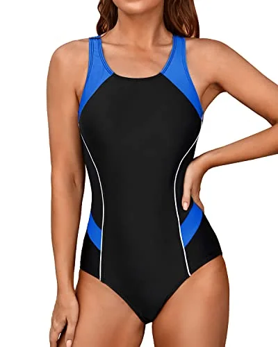 Keyhole Racerback Sports One Piece Swimsuit-Black Blue