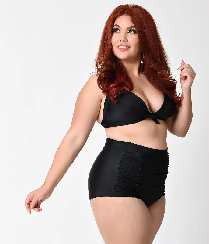 Unique Vintage Plus Size High Waisted Black Bikini Bottoms