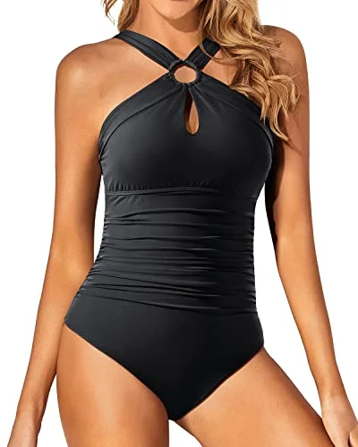 High Neck Keyhole One Piece Swimsuit for Women Vintage Bathing Suit