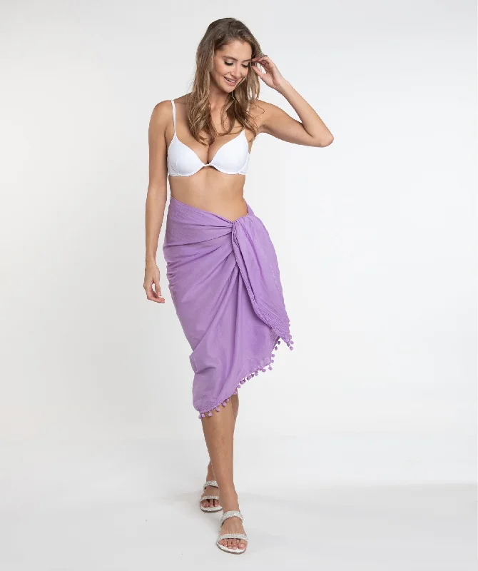 Lilac Lightweight Cotton Sarong with Pom-Pom Edging