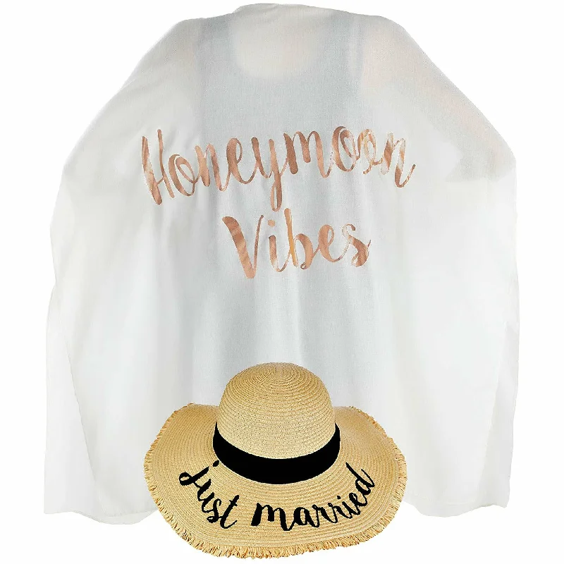 Just Married - (Fringe/Natural) & Honeymoon Vibes (White/Rose Cover Up)