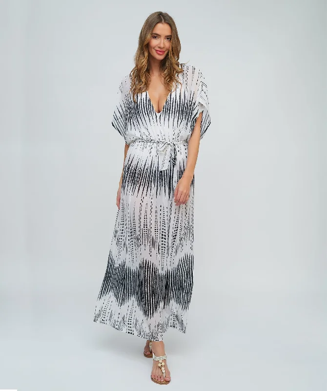 Black/White Printed Chiffon Maxi Dress