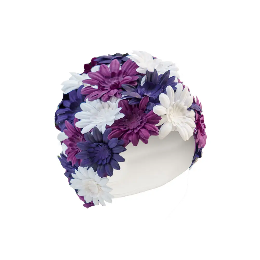 Pretty Flowery Swimming Hat by Fashy Purple White