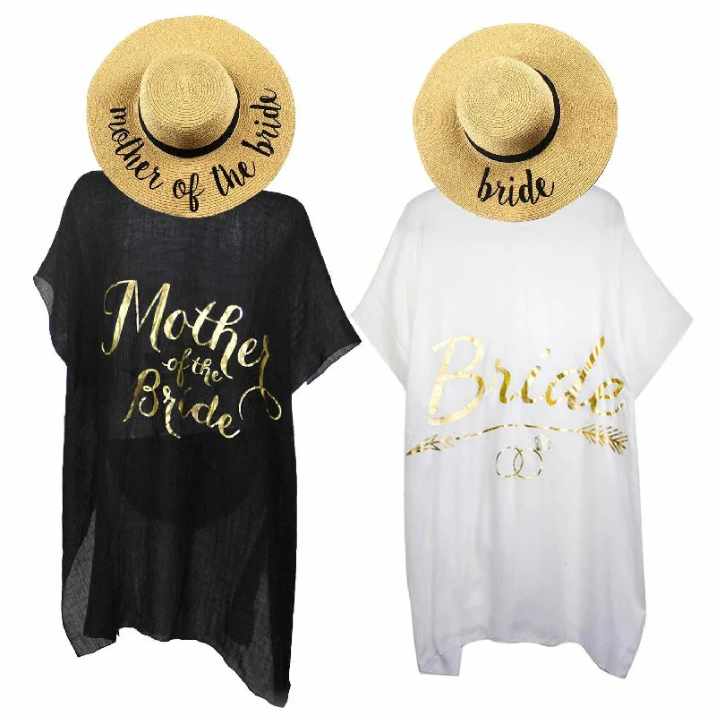 2 Pack - Bride (Natural Hat/White Cover Up) & Mother of The Bride (Natural/Black Cover Up)