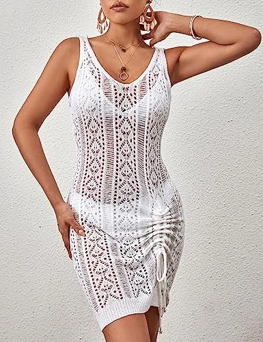 Sleeveless Crochet Swimwear Cover Up - Sexy Knit Dress