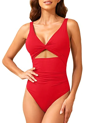 Women's Tummy Control Swimwear Cutout V Neck One Piece Swimsuits