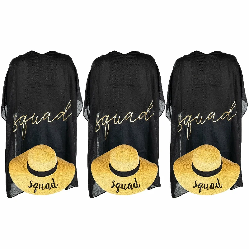 3 Pack -  Squad Hats (Natural) & 3 Squad Cover Ups (Black)