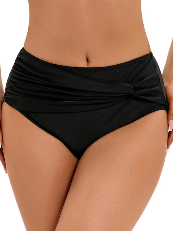 Women's Black Vintage Style Pleated Bikini Bottoms