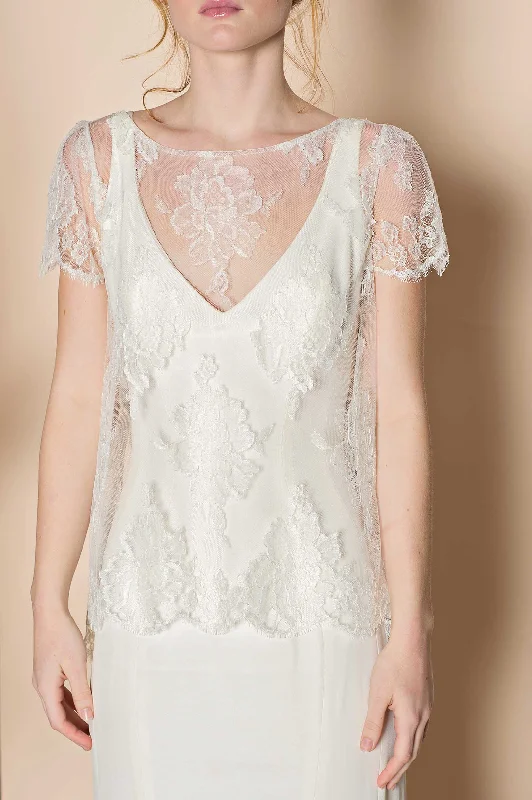 Roseline French lace cape blouse tee top in Ivory