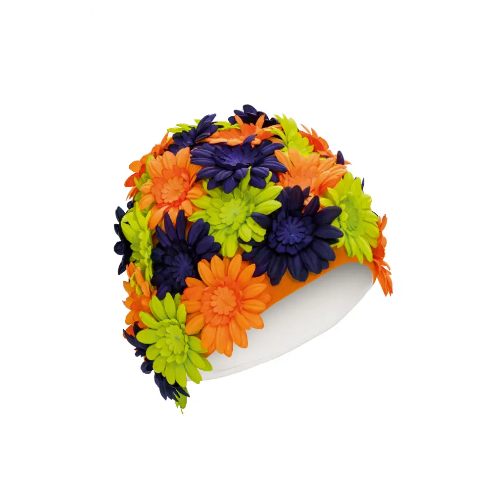 Pretty Flowery Swimming Hat by Fashy Purple Orange Green