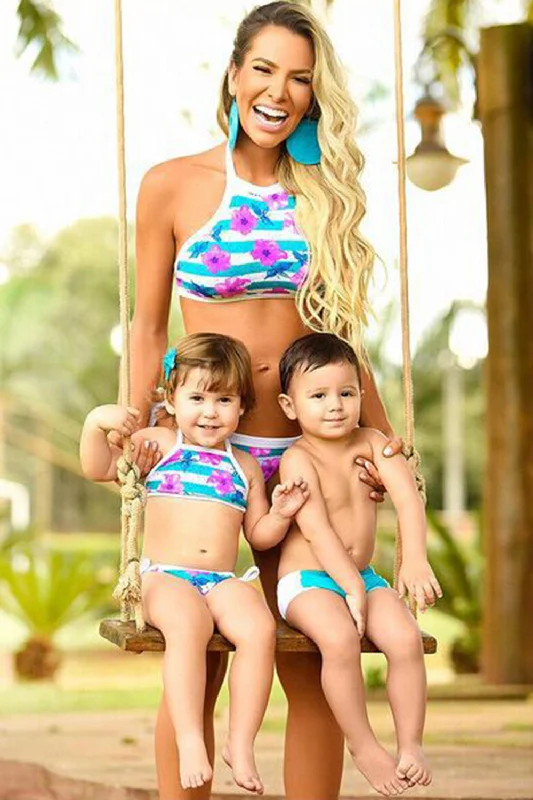 Iyasson Flora Printing Tank Top Mom & Kids Bikini Sets