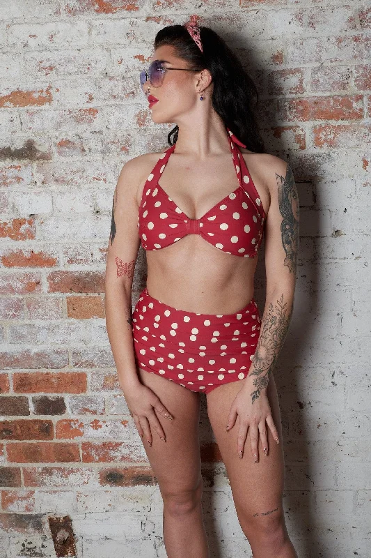 Esther Williams Red Polka Dot Retro Vintage Halterneck Bikini Top