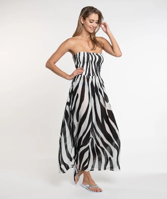 Zebra Print Strapless Maxi Dress