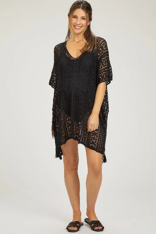 Black Crochet Knit Maternity Swim Cover Up