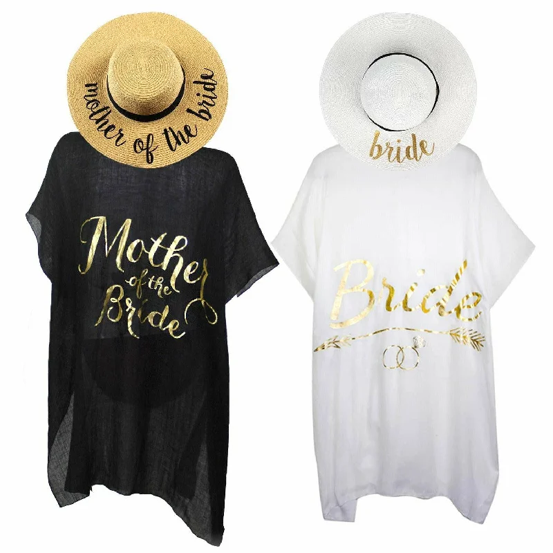 2 Pack - Bride (White Hat/White Cover Up) & Mother of The Bride (Natural/Black Cover Up)