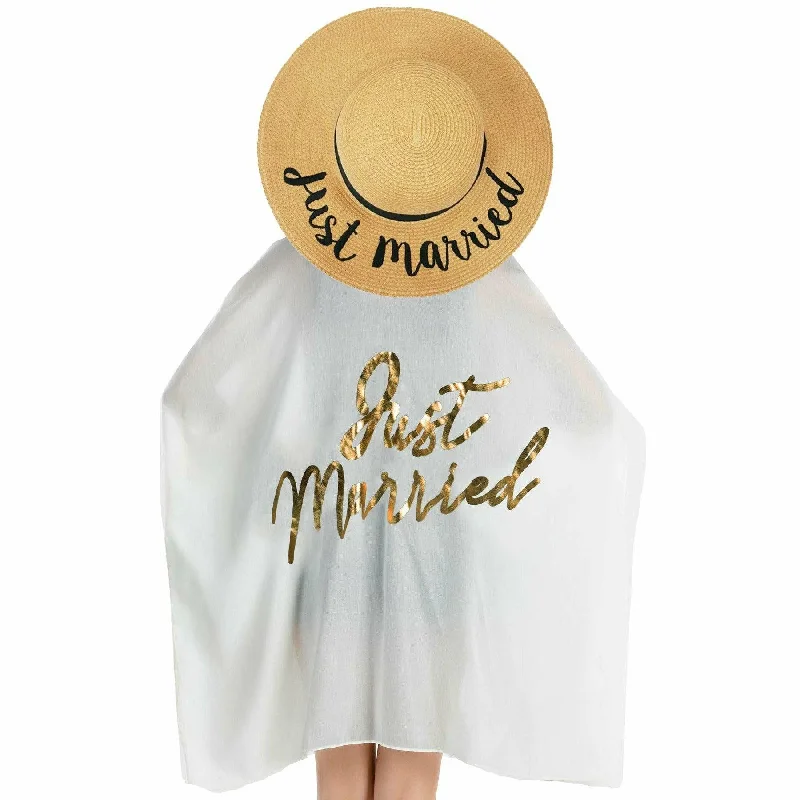 Just Married - Natural Hat & White Cover Up