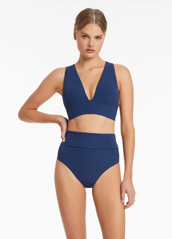 Jetset Fold Down High Waisted Bikini Bottom - Pacific Blue