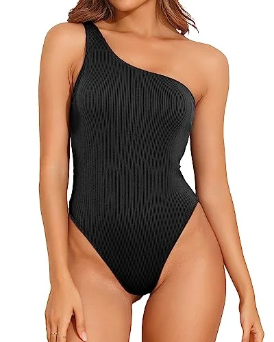 Ribbed One Shoulder One Piece Swimsuit