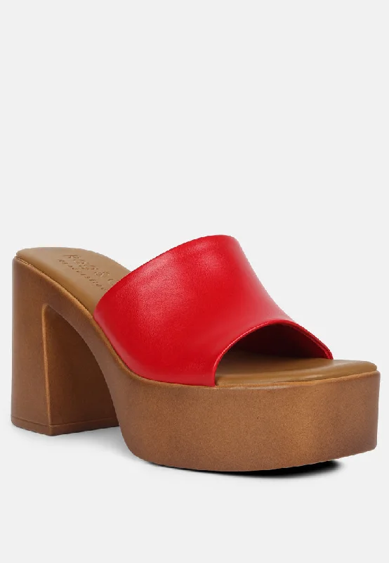 SCANDAL Slip on Block Heel Sandals in Red