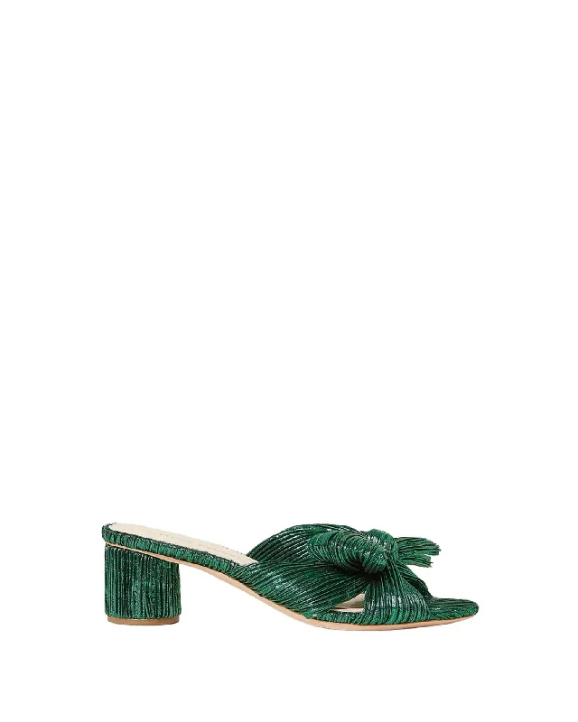 Women Emilia Pleated Bow Heel Sandal In Emerald