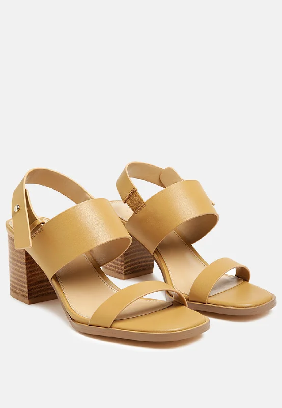 GERTUDE Slingback Block Heel Leather Sandal in Tan