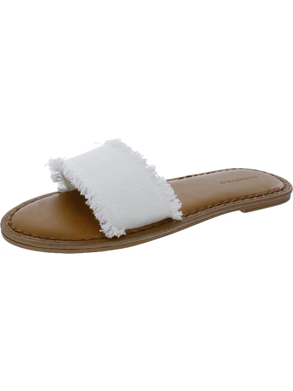 Womens Frayed Slip On Slide Sandals